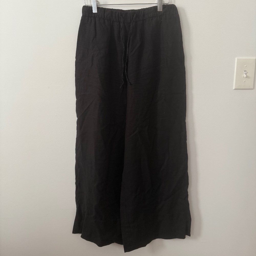 Massimo Dutti Women's 100% Linen Palazzo Joggers Pants In Black Size 4